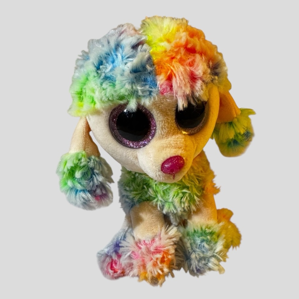 TY Beanie Boos Rainbow Poodle Multicolor Dog Plush Collectible 6” Tall